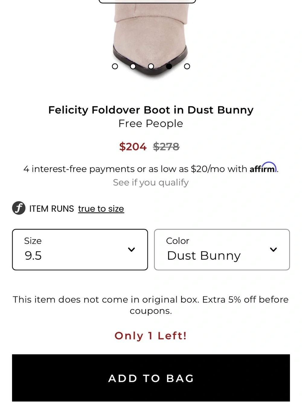 NWT Free People Felicity Foldover Boot in Dust Bunny Sz 9.5